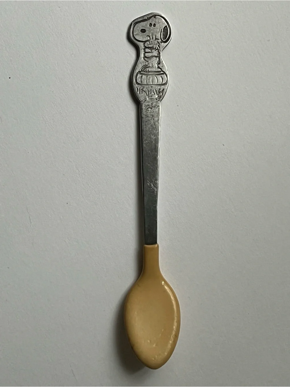 Vintage Snoopy Stainless Steel & Cream Baby Spoon