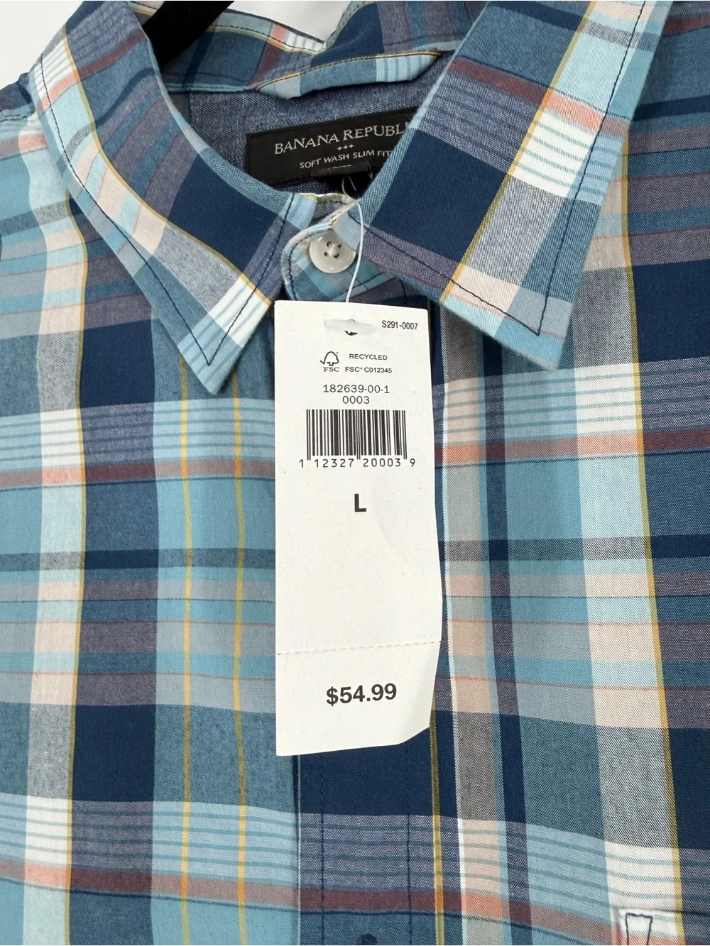 Banana Republic Large Soft Wash Slim Fit Plaid Button Up Shirt Casual Preppy