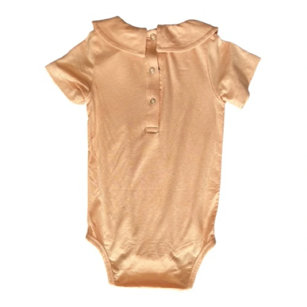 #224 kate quinn Apricot Short Sleeve Bodysuit with Peter Pan collar, sz 12-18 mo