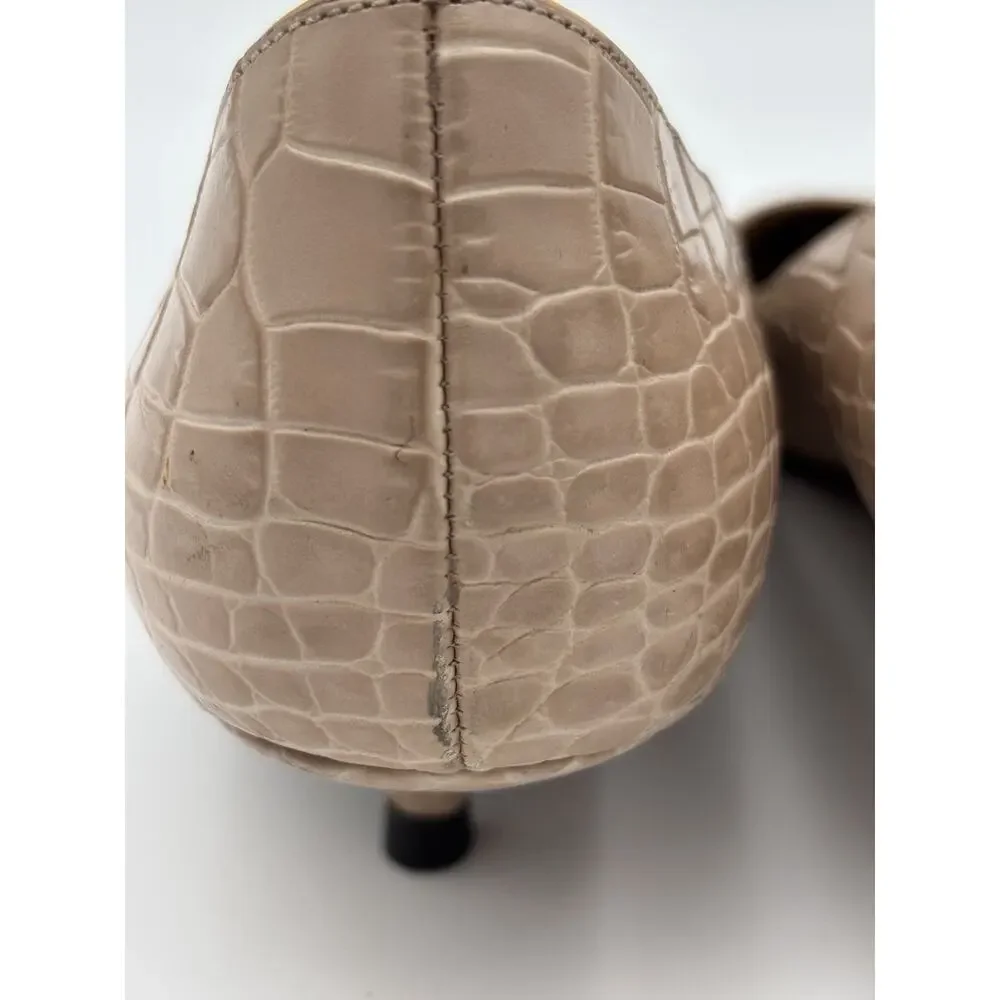 Dolce & Gabbana Bellucci Kitten Heels Beige Nude Embossed Leather Size 38 US 8