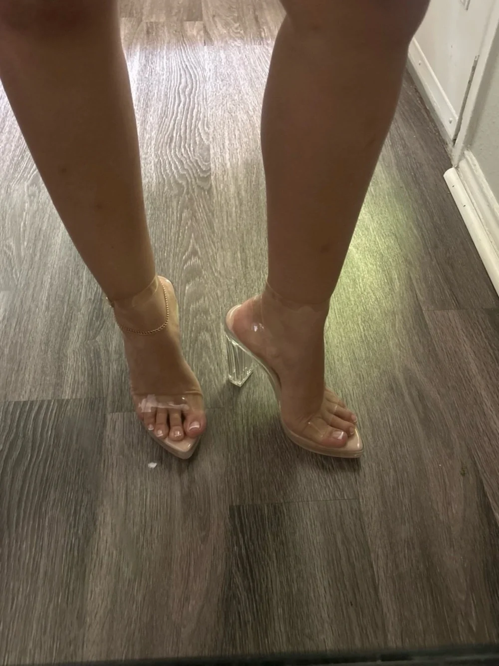 Liliana Clear Strap Pointed Toe Heels in Nude Blush