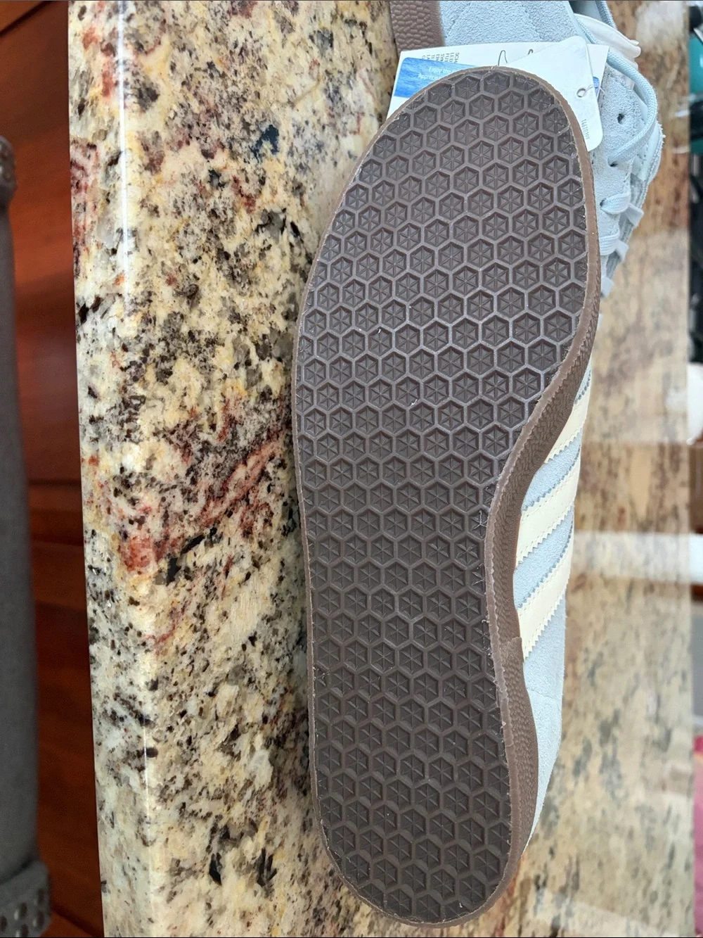 adidas Gazelle Gray with Cream Stripes and Brown Sole