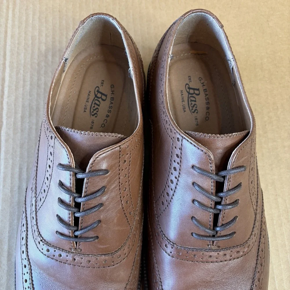 GH Bass Mens Brown Leather Wingtip Brogue Oxford Dress Shoes‎ Lace Up