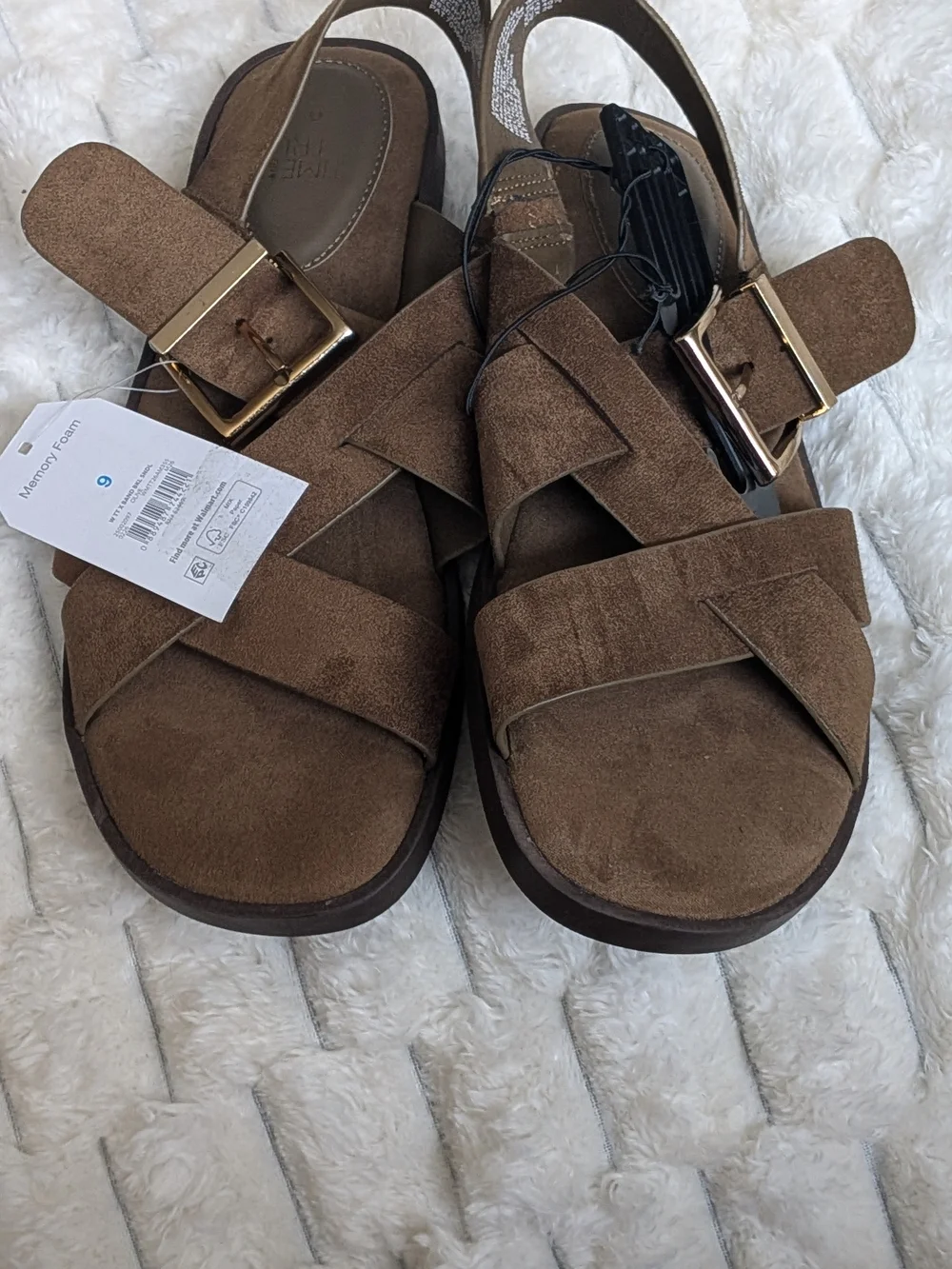 Time and Tru Brown Suede Slide Sandals - Size 9