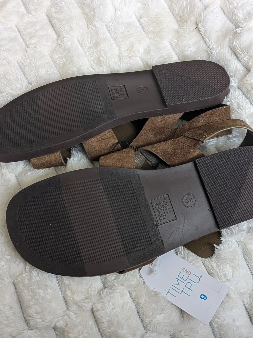 Time and Tru Brown Suede Slide Sandals - Size 9
