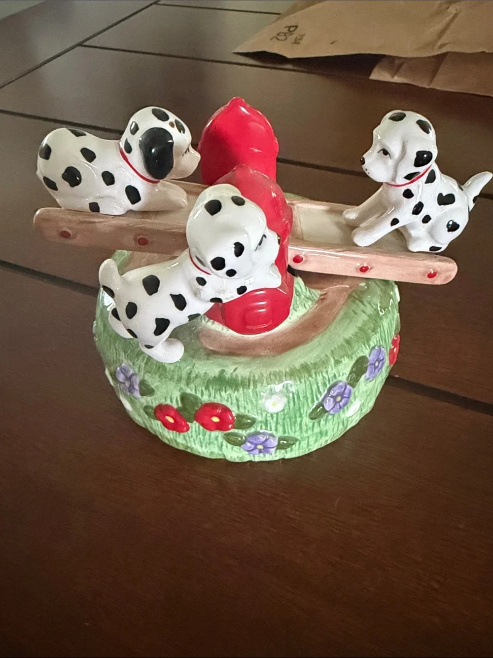 Hand-Painted Dalmatian Carousel Music Box - White and Red Home Accent
