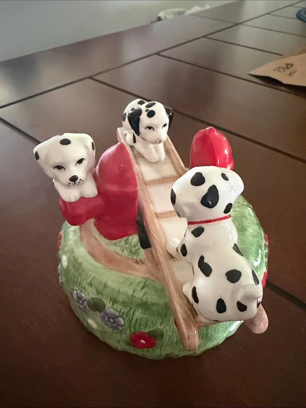 Hand-Painted Dalmatian Carousel Music Box - White and Red Home Accent