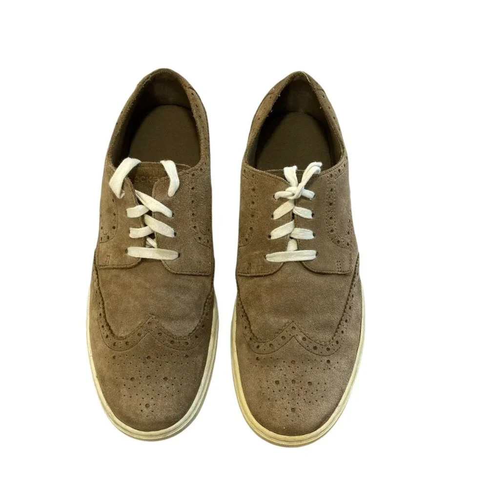 Rockport Trutech‎ Comfort Taupe Suede Leather Oxfords Wingtips Mens 11 Lace Up