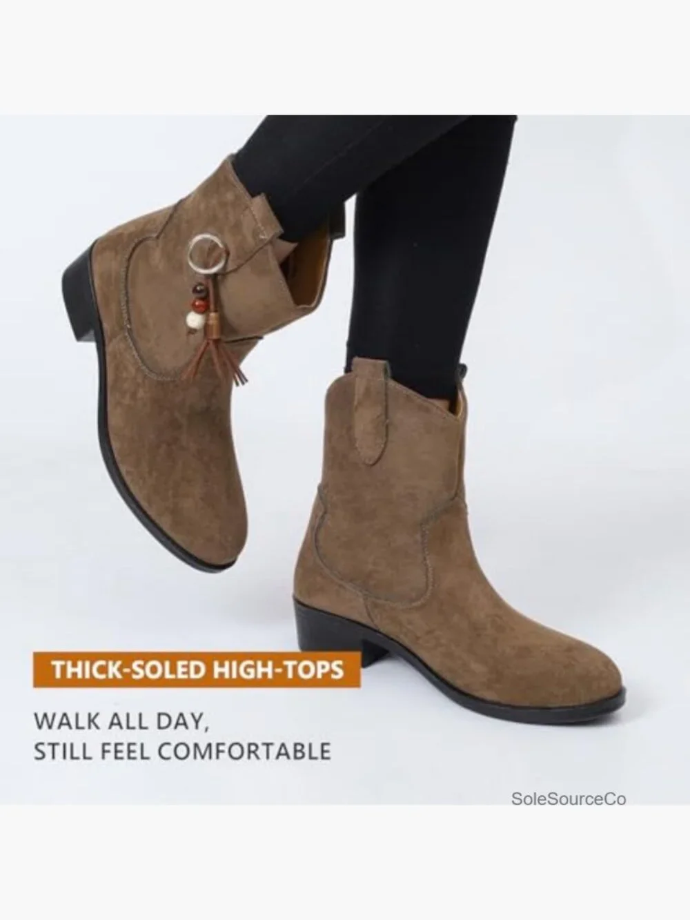 Women's Suede Ankle Boots Low Block Heel Buckle Strap Western Style