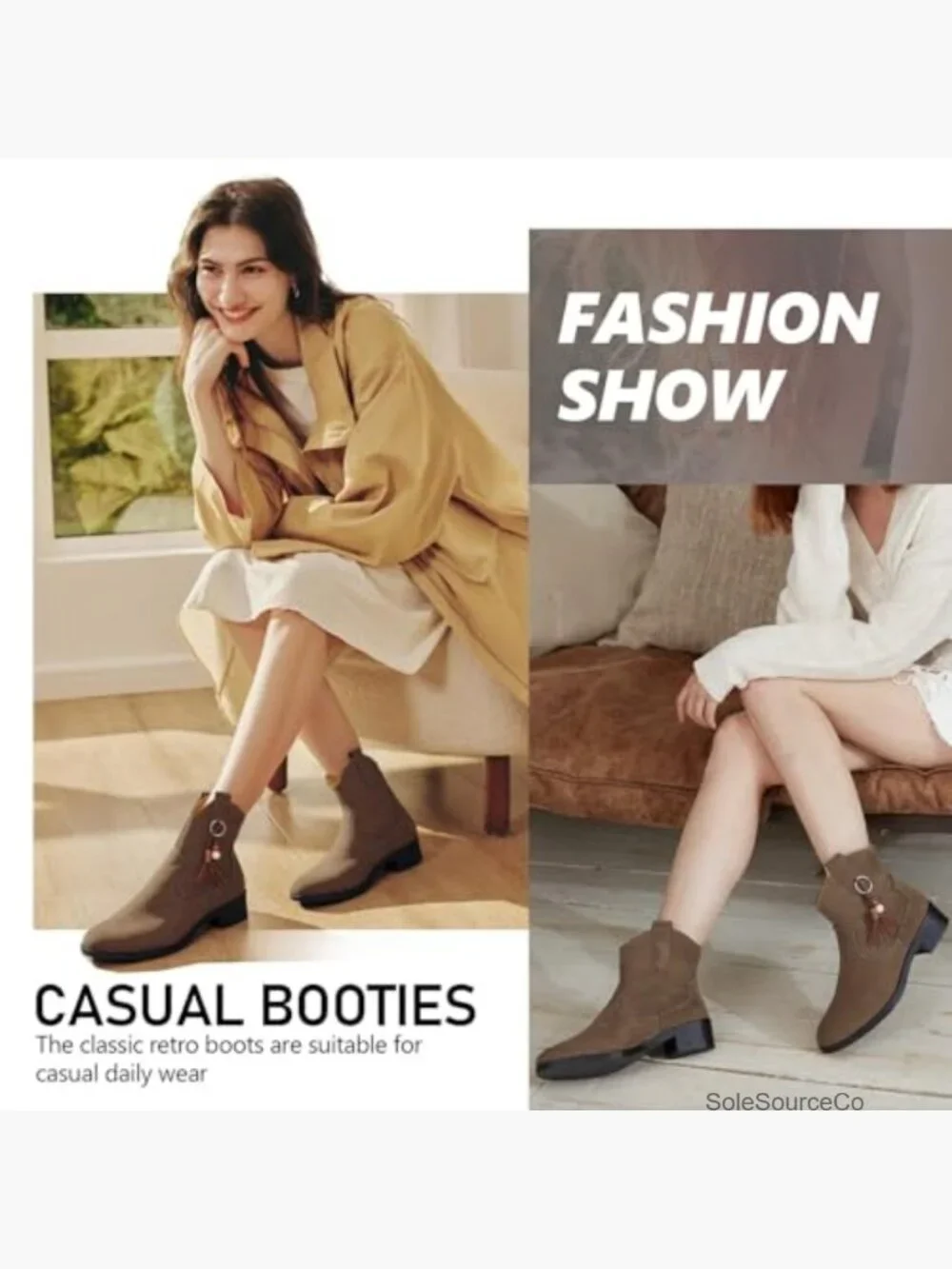 Women's Suede Ankle Boots Low Block Heel Buckle Strap Western Style