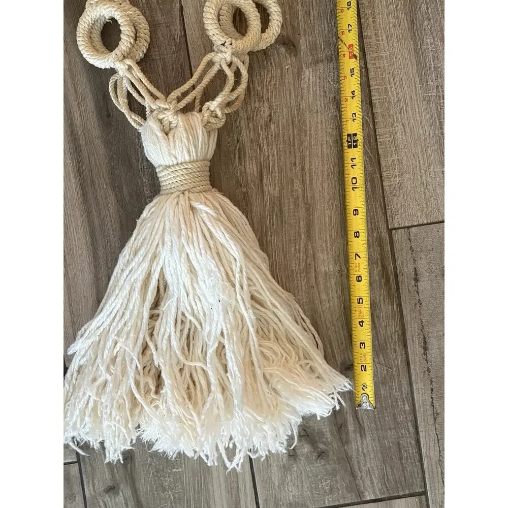 Vintage Macrame Double Plant Hanger 58” Cotton Rope Boho Hanging Planter