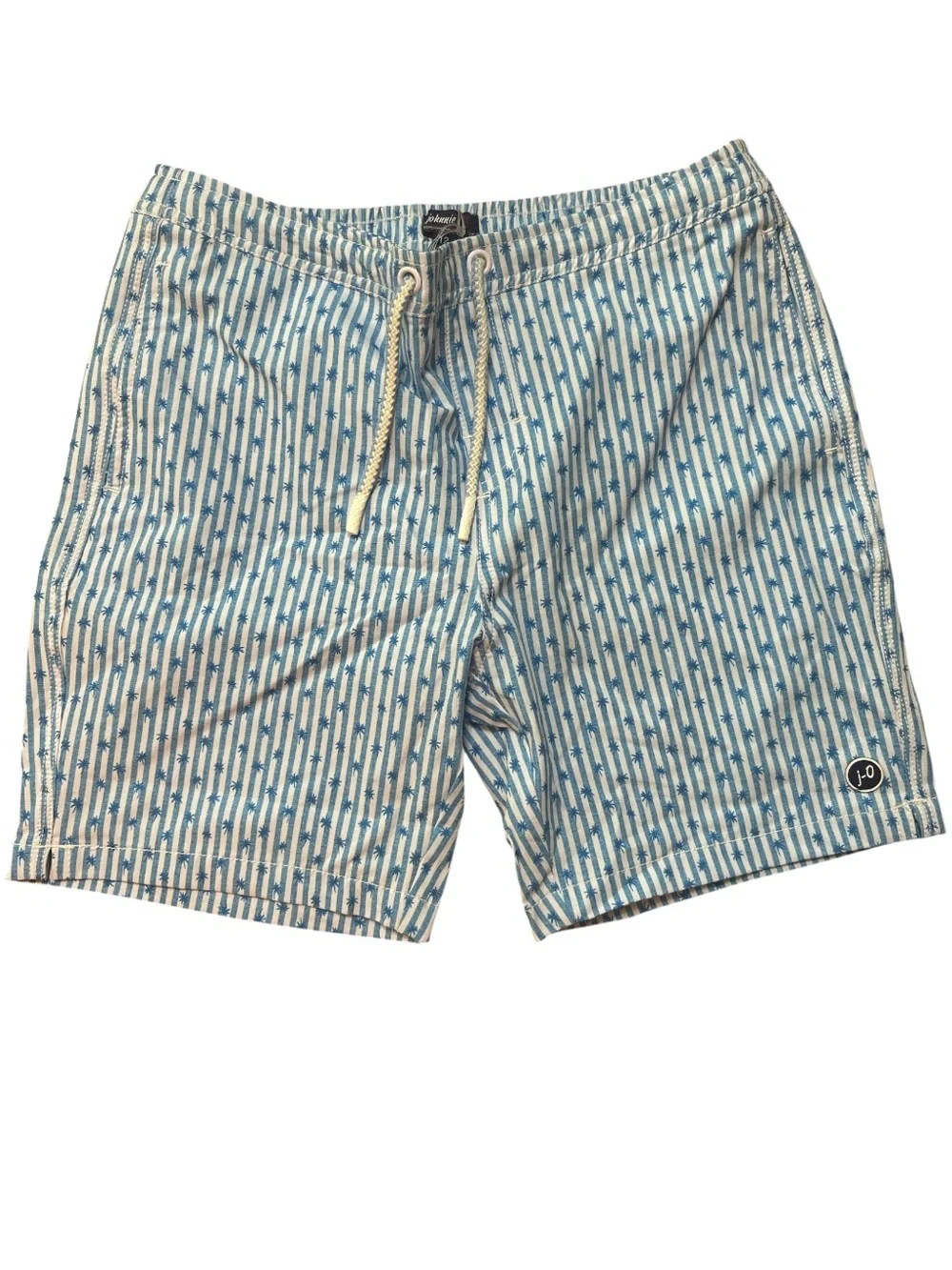 johnnie-O Light Blue and White Patterned Kids Swim Trunks