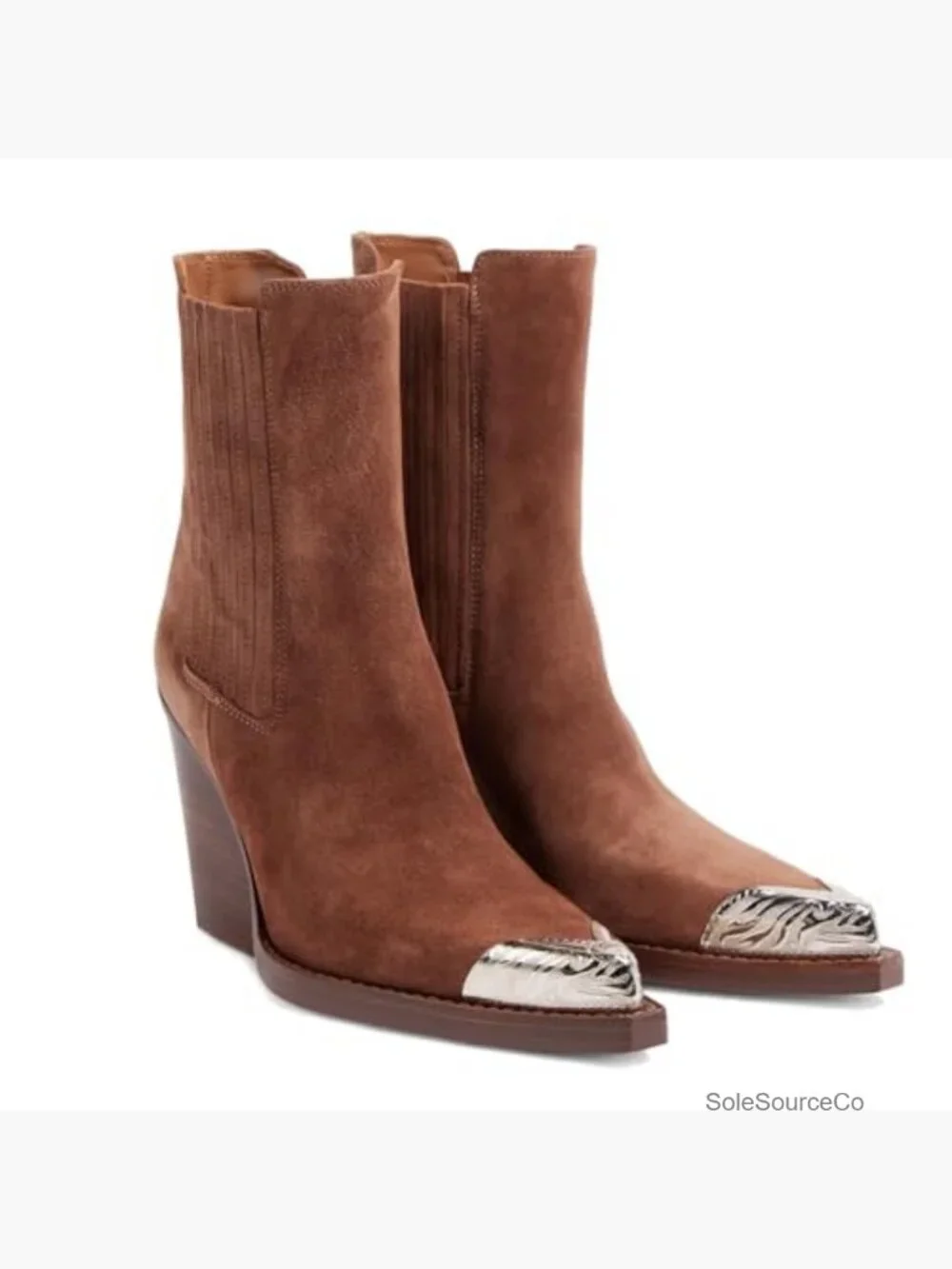 Suede Western Cowboy Boots Pointed Toe Stacked Block Heel Cowgirl Ankle Booties