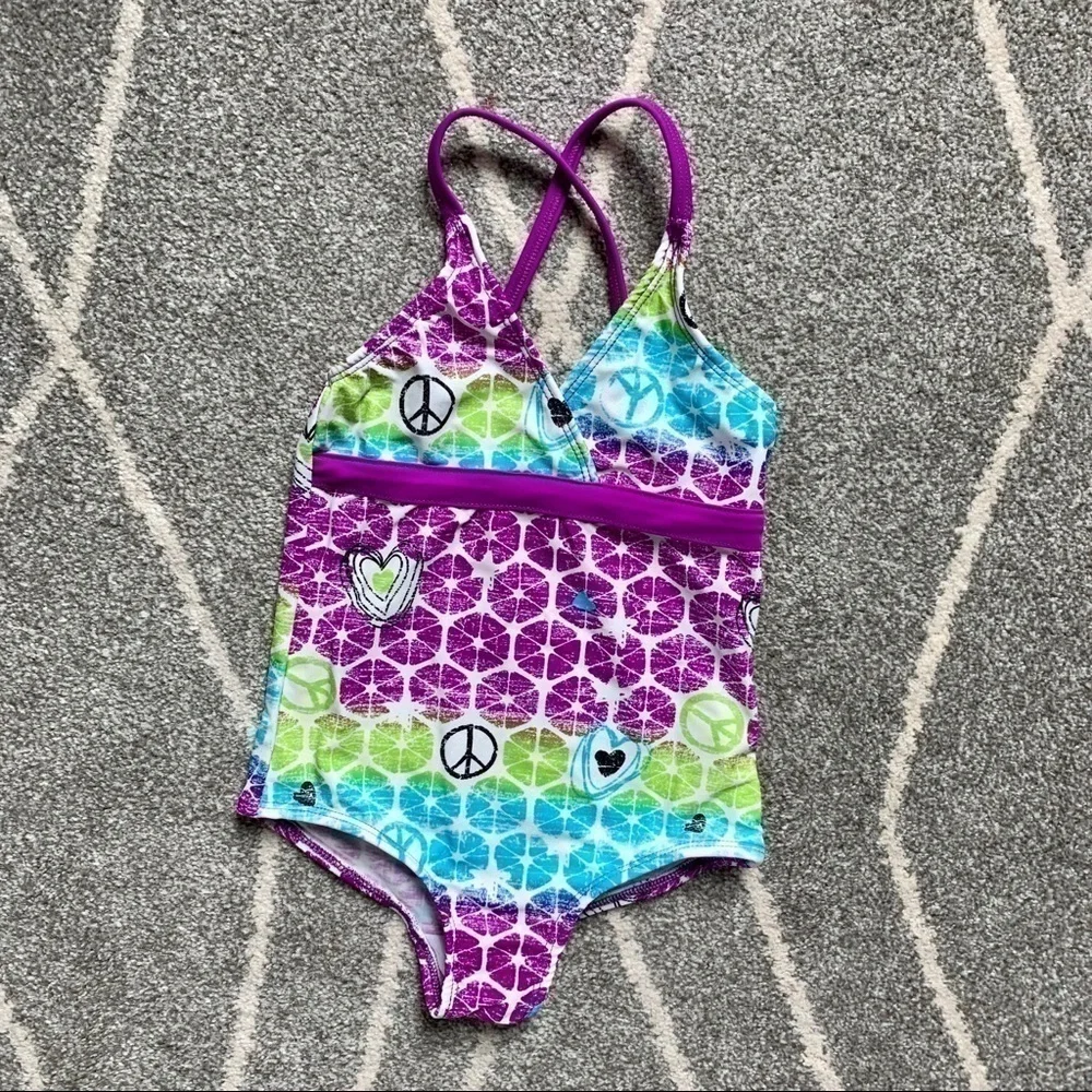 Big Chill Purple & Blue Peace Sign Swimsuit 4/5