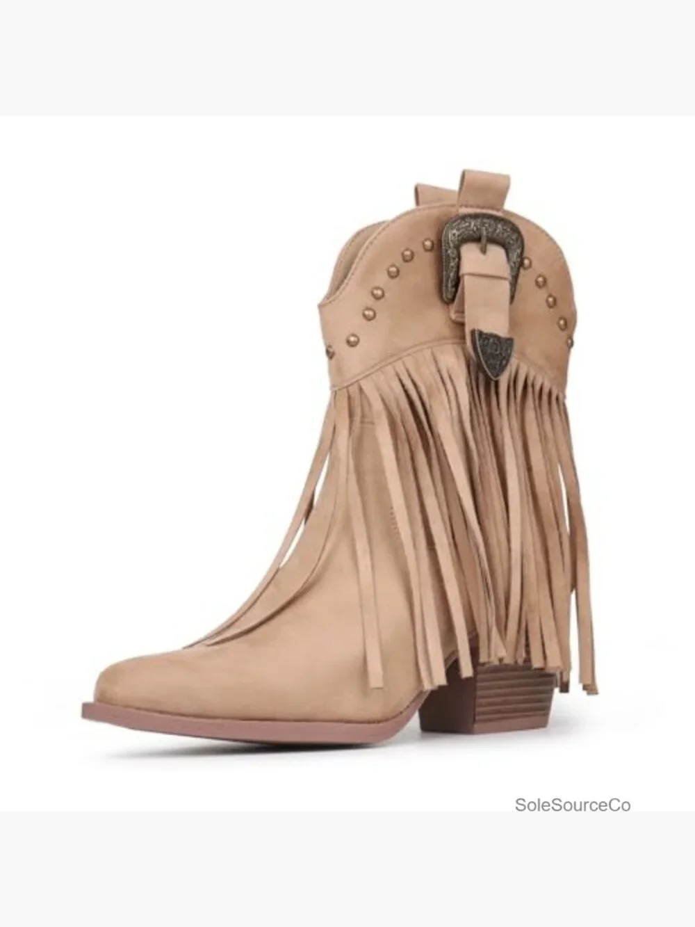 Women's Fringe Cowboy Booties Snip Toe Pull On Dress Western Ankle Boots