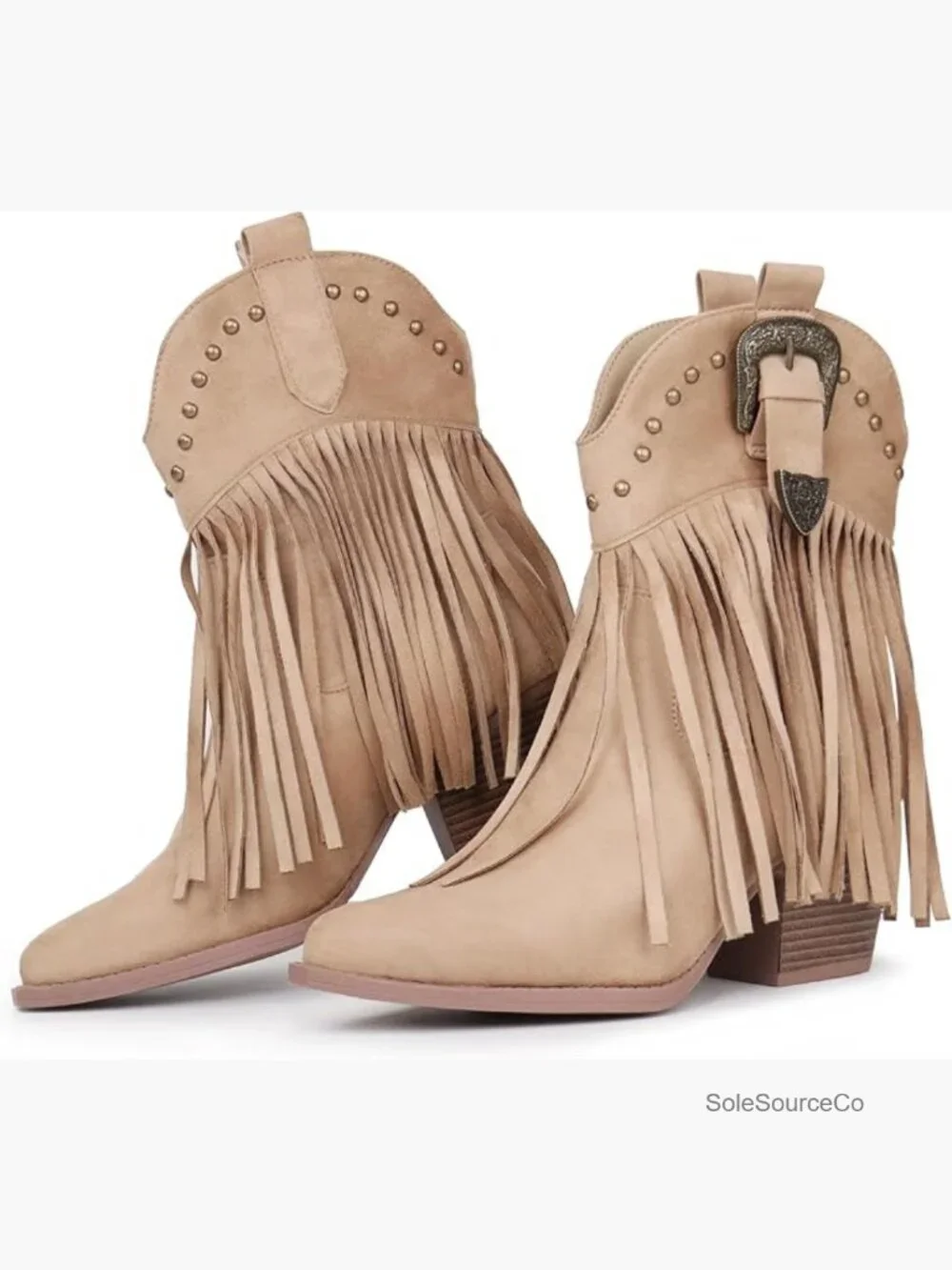 Women's Fringe Cowboy Booties Snip Toe Pull On Dress Western Ankle Boots