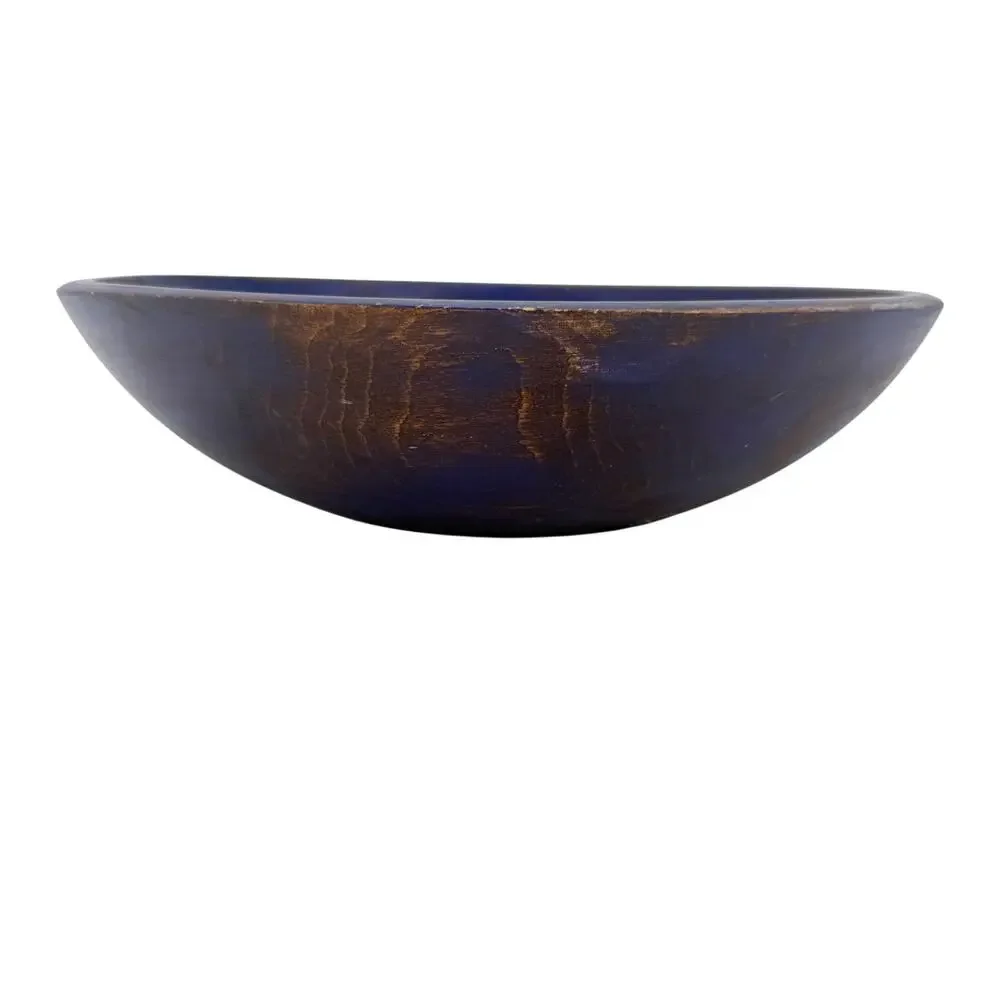 large wooden BOWL distressed blue 13