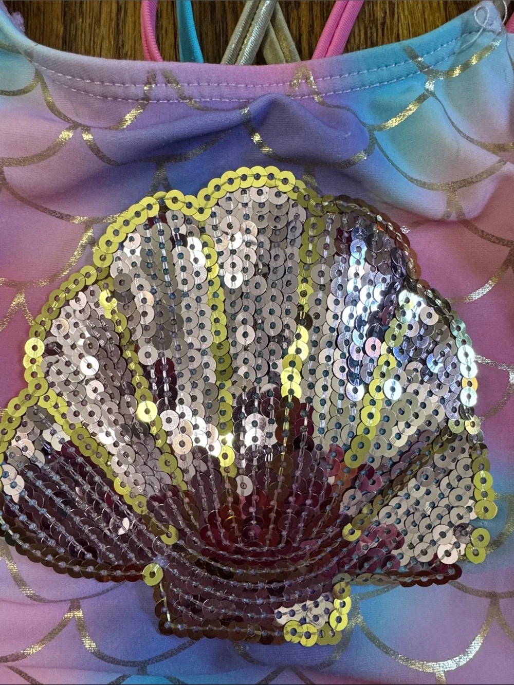 Betsey Johnson Mermaid Sequin Swimsuit Leotard Size 5 Rainbow Scales