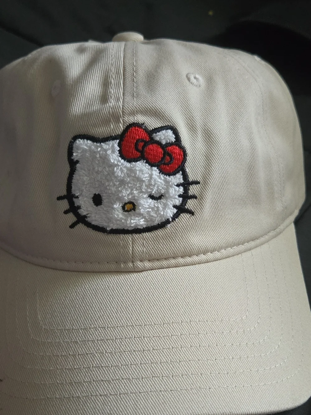 Sanrio Hello Kitty Embroidered Cream Hat with Red Bow