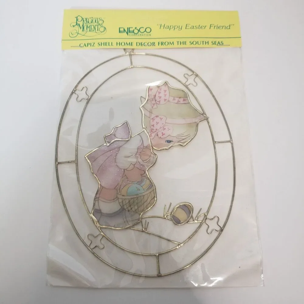 Vintage Precious Moments Capiz Shell Suncatcher Happy Easter Friend 1990 NIP