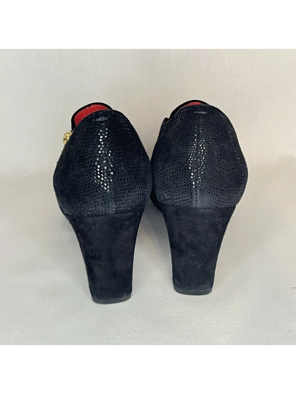 Pas De Rouge Italy Black Suede & Metallic Zip Ankle Boot Women 38.5, US 7 WOW!