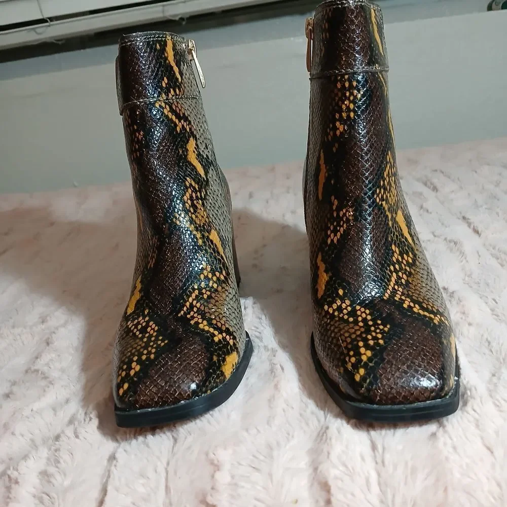Franco Sarto Brown and Yellow Ankle Booties with Block Heel