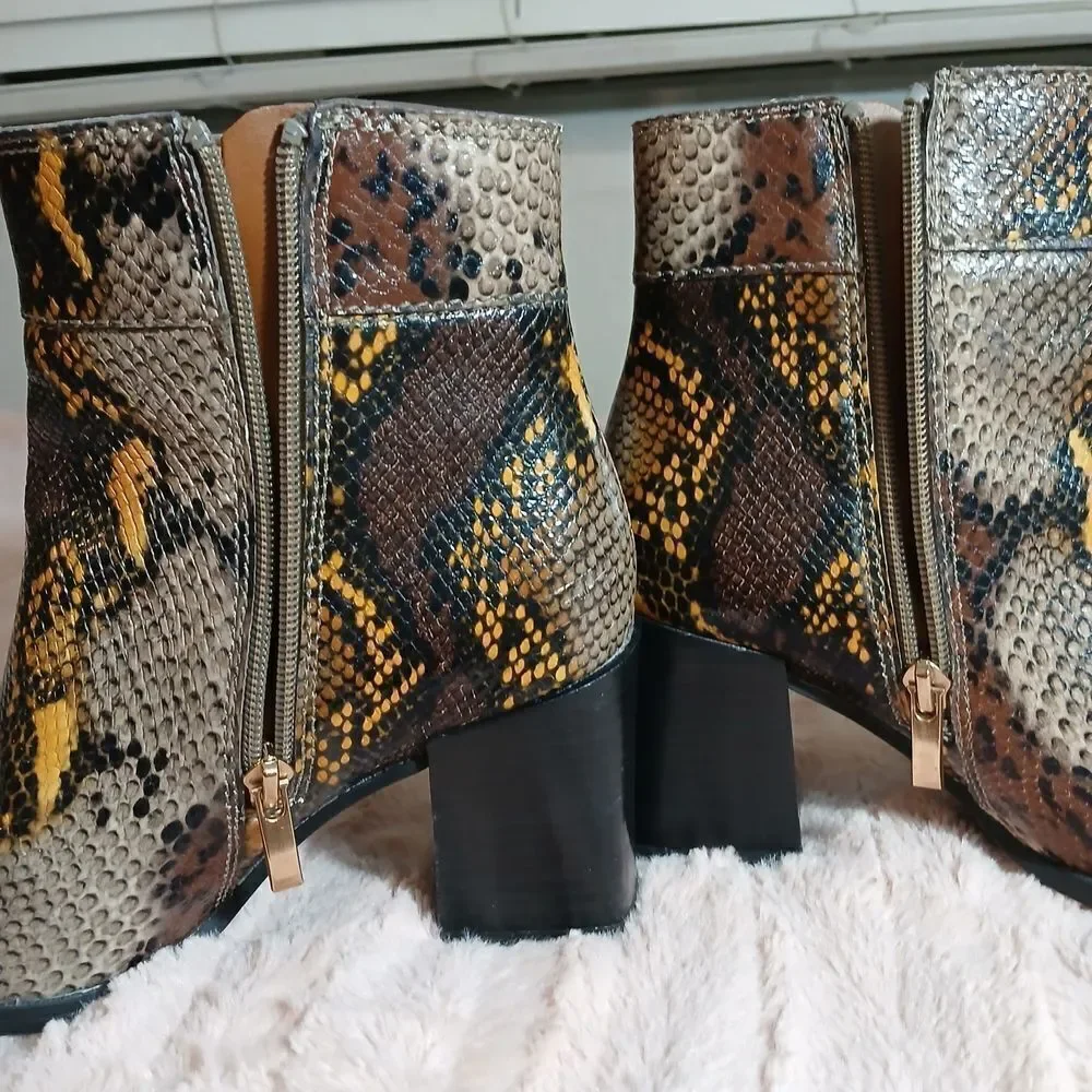 Franco Sarto Brown and Yellow Ankle Booties with Block Heel