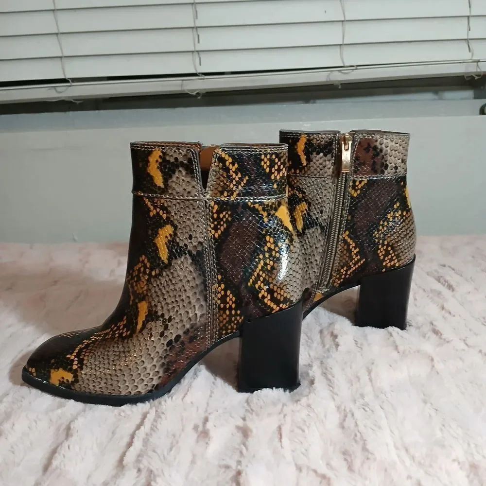 Franco Sarto Brown and Yellow Ankle Booties with Block Heel