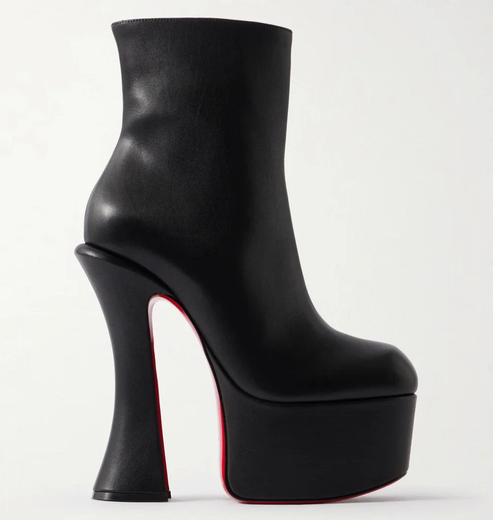 Christian Louboutin Aquabootie 160 Black Leather Platform Block Heel Bootie 37.5