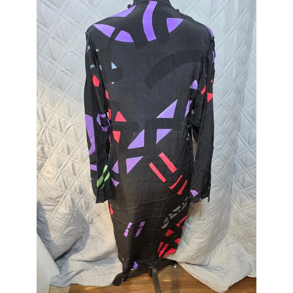 Babacho for Nicole 4 Pc Silk Dress Set Pants Scarf Belt Geometric Abstract Black