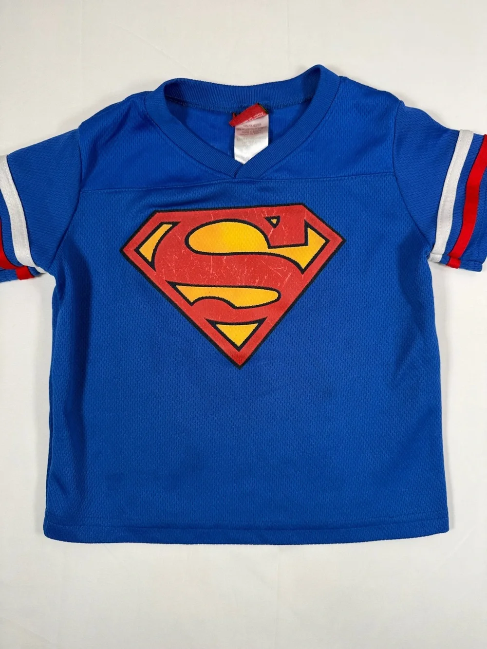 SUPERMAN Football Jersey T-Shirt Toddler 4T Short Sleeve Graphic Tee Superhero