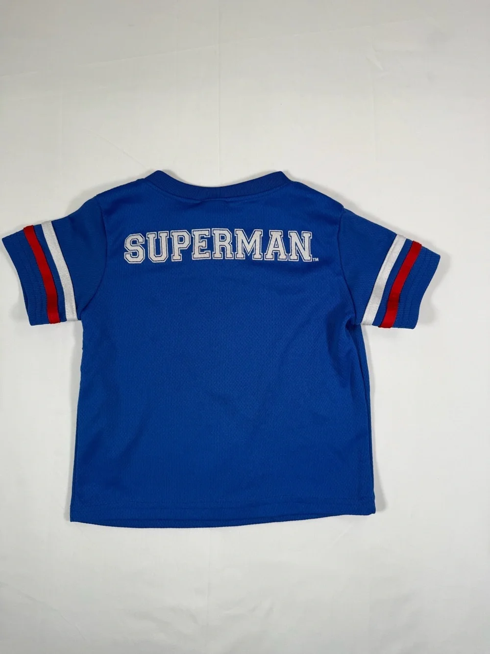 SUPERMAN Football Jersey T-Shirt Toddler 4T Short Sleeve Graphic Tee Superhero