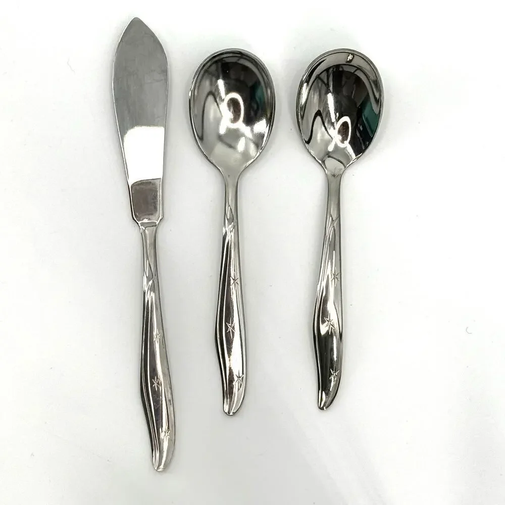 MARCREST Set of 3 Atomic Starburst MCM Sugar Spoons Butter Knife Stainless USA