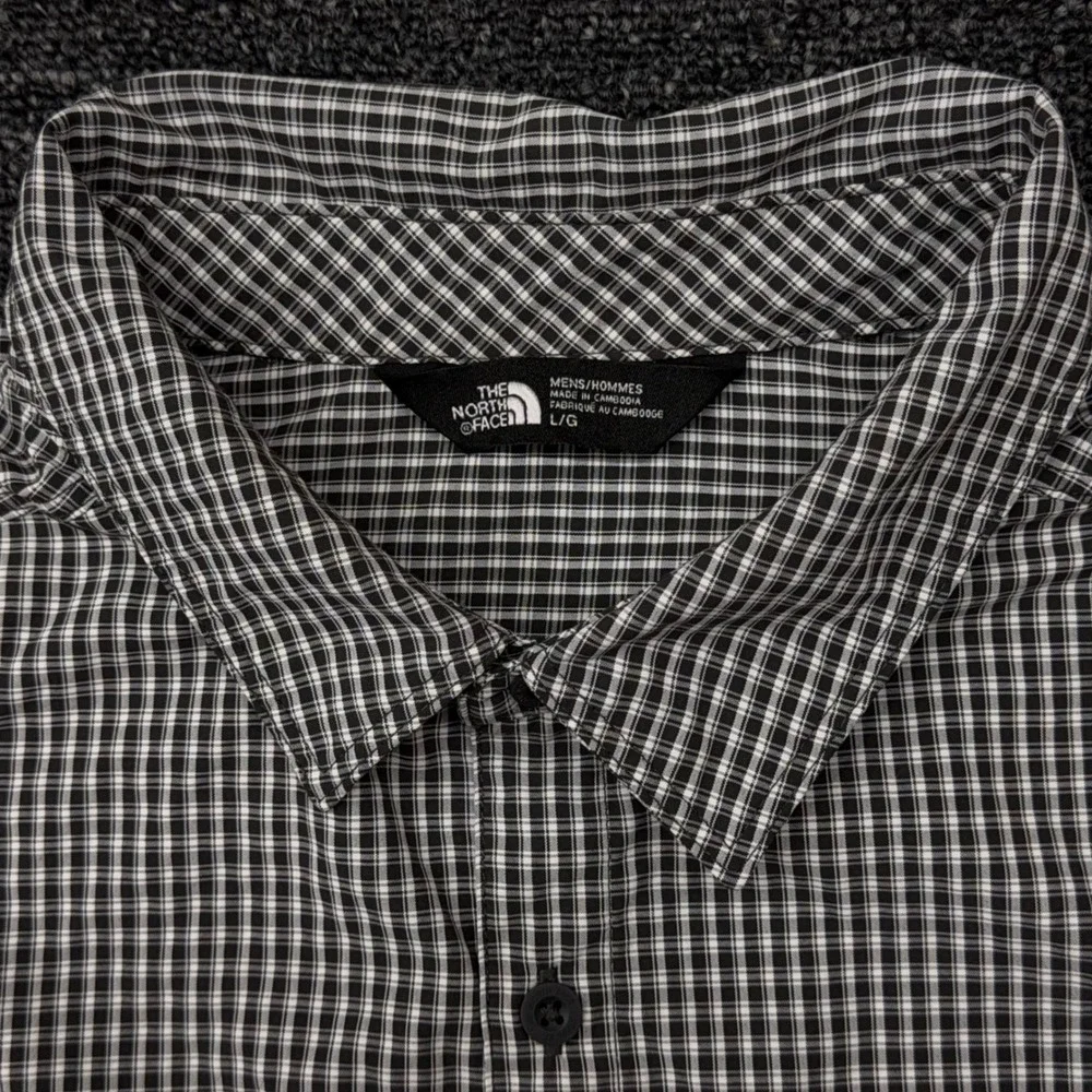The North Face Mens Large Short Sleeve Button Down‎ Gingham Shirt Black White L