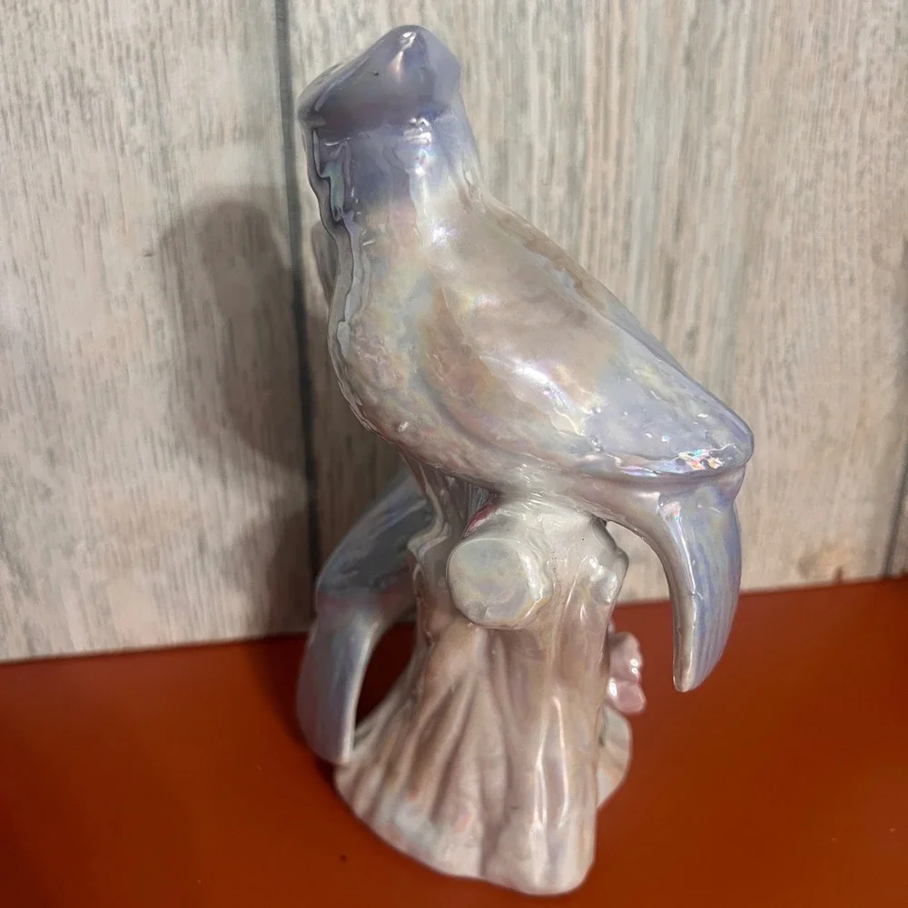 Vintage Lusterware Blue Jay Pair Ceramic Figurine Pearlescent Bird Statue 7.5