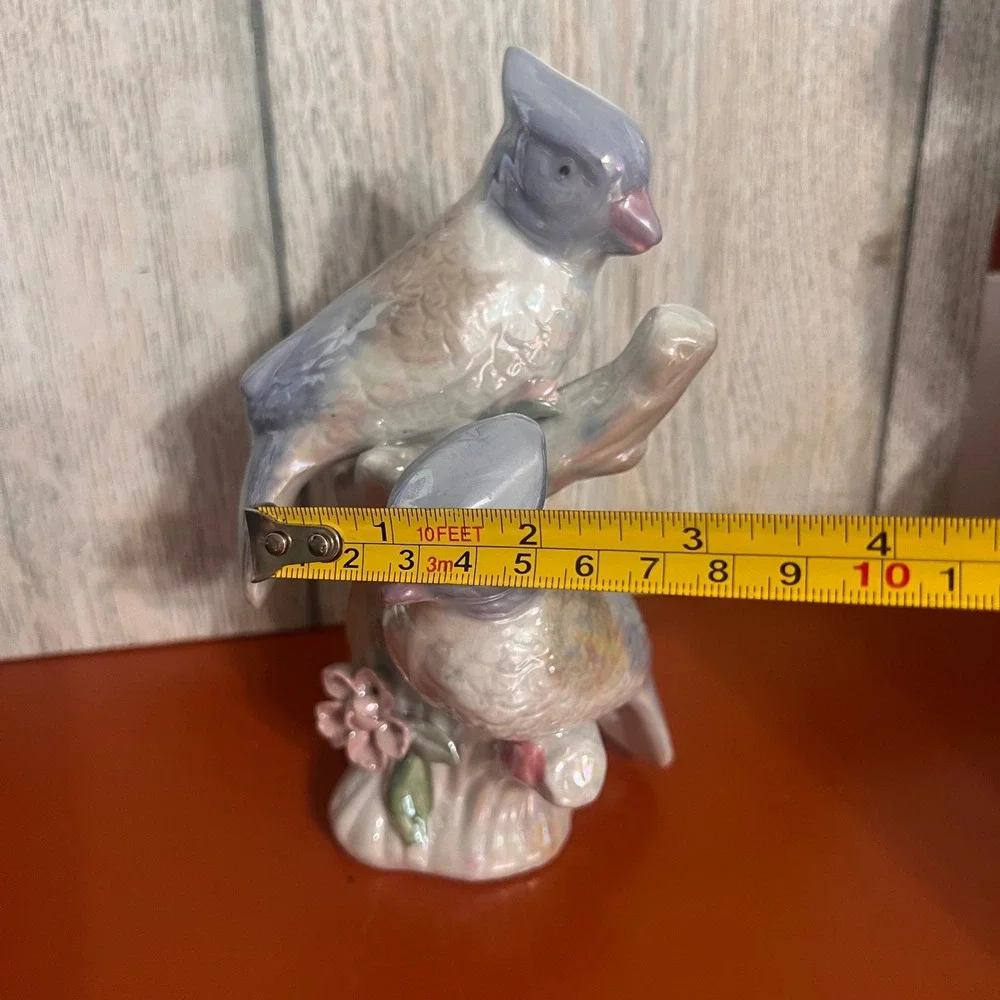 Vintage Lusterware Blue Jay Pair Ceramic Figurine Pearlescent Bird Statue 7.5