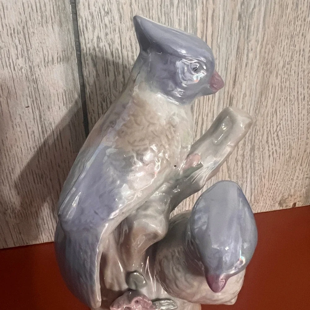Vintage Lusterware Blue Jay Pair Ceramic Figurine Pearlescent Bird Statue 7.5
