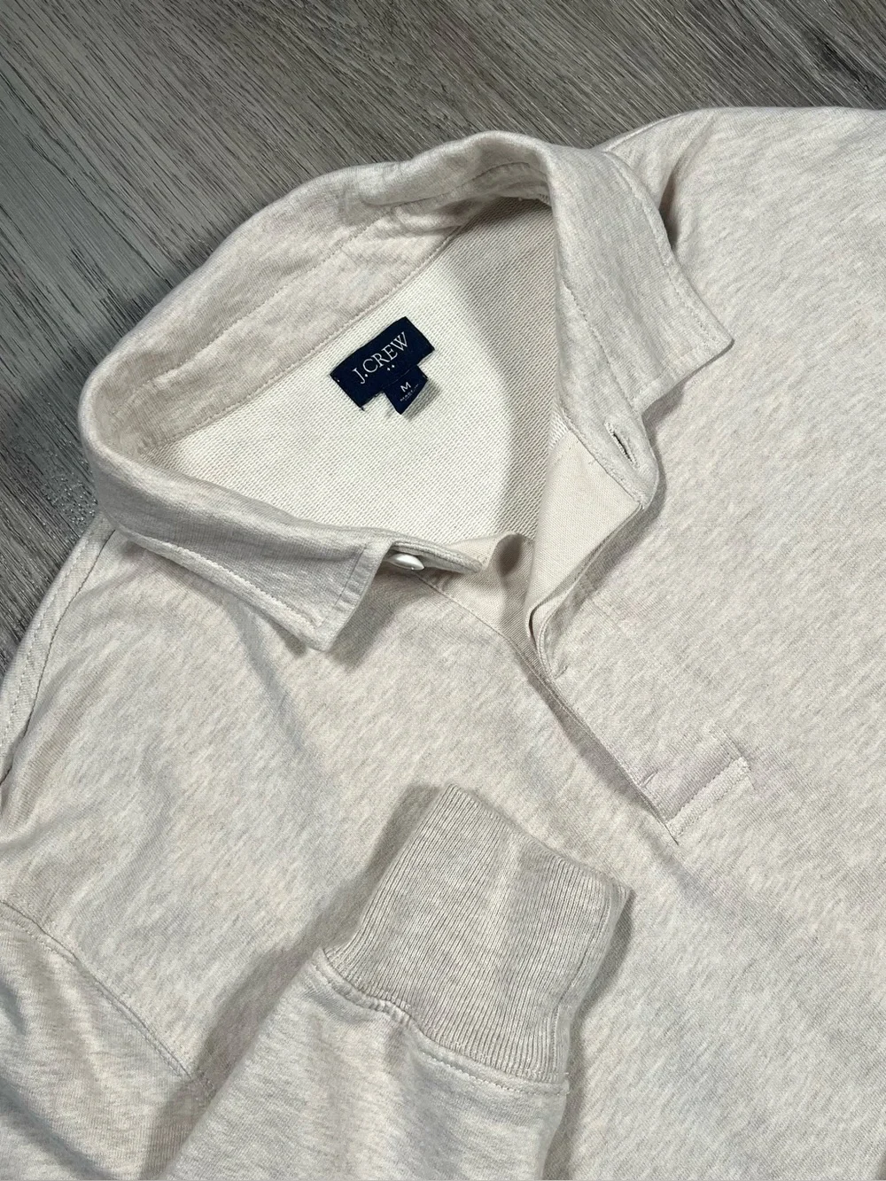 J. Crew Rugby Polo Shirt Mens Medium Beige Grey Preppy 90's Long Sleeve Cotton