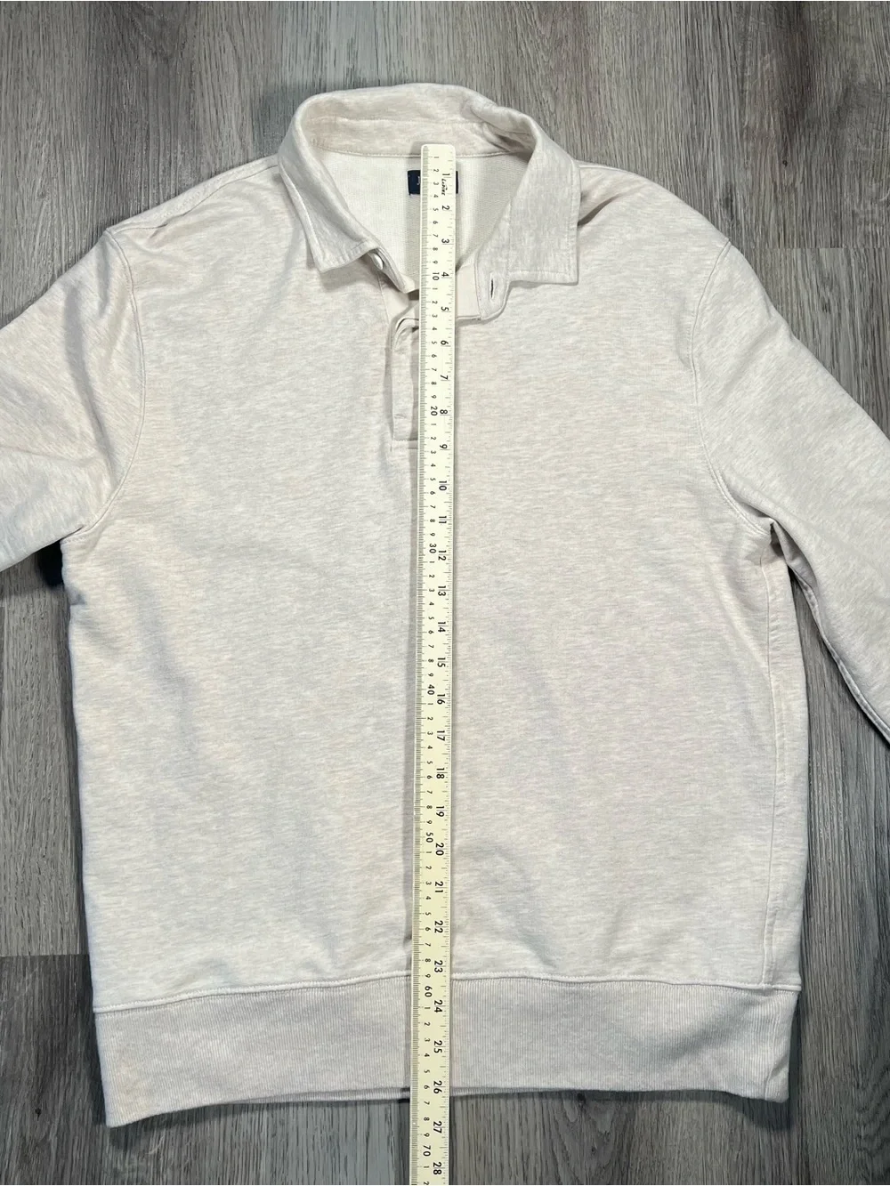 J. Crew Rugby Polo Shirt Mens Medium Beige Grey Preppy 90's Long Sleeve Cotton