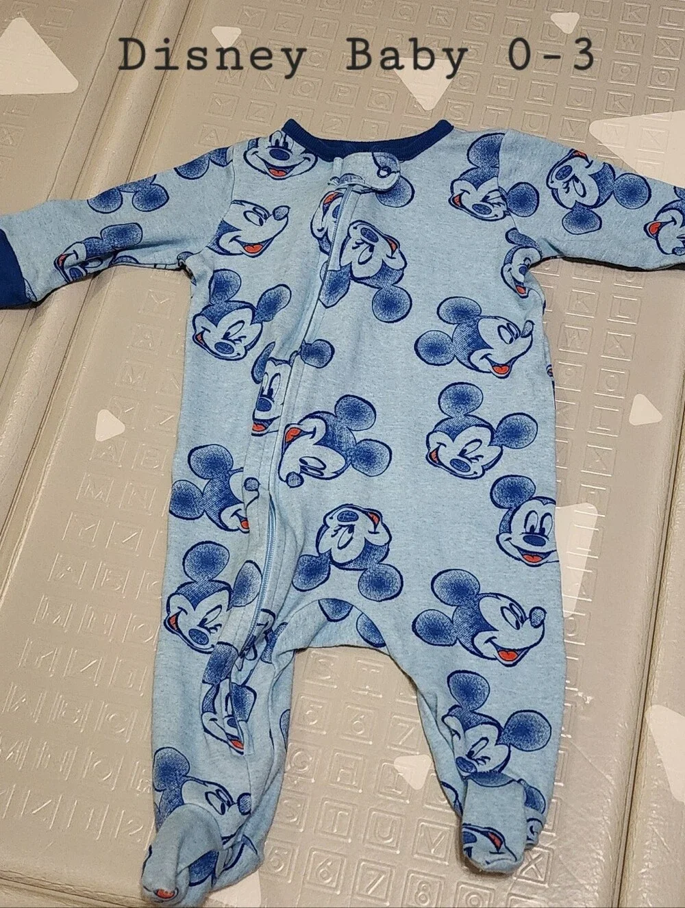 Disney Light Blue Mickey Mouse Footed One-Piece with Navy Trim
