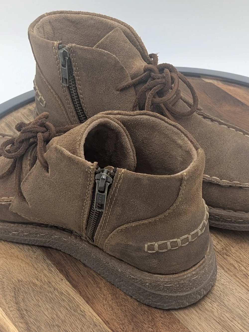 Born Analia Brown Suede Chukka Boots Lace Up Side Zip Ankle Booties Size 10