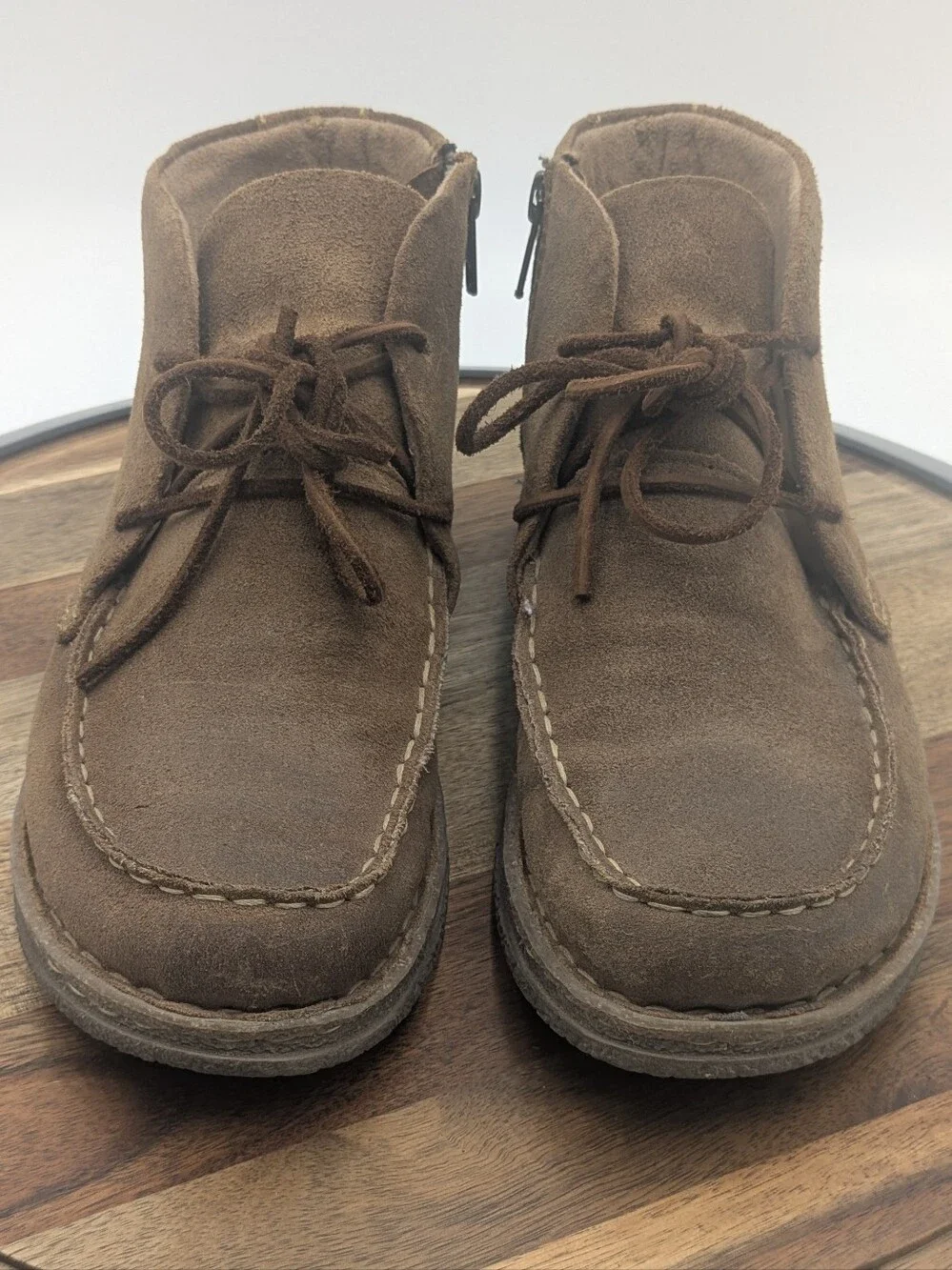Born Analia Brown Suede Chukka Boots Lace Up Side Zip Ankle Booties Size 10