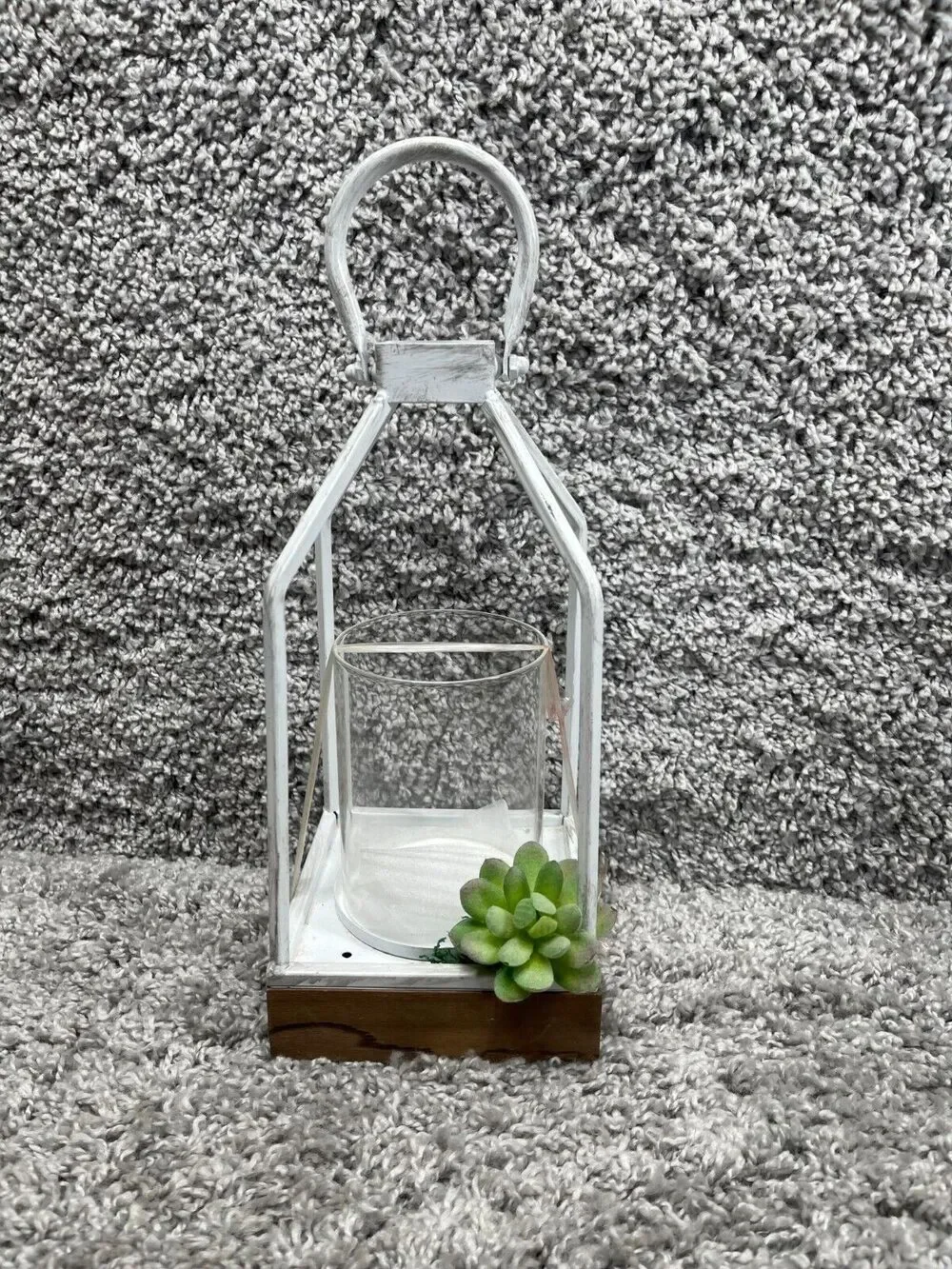 White Carriage Lantern Clear Cylinder Glass Center Candle Holder 14.5