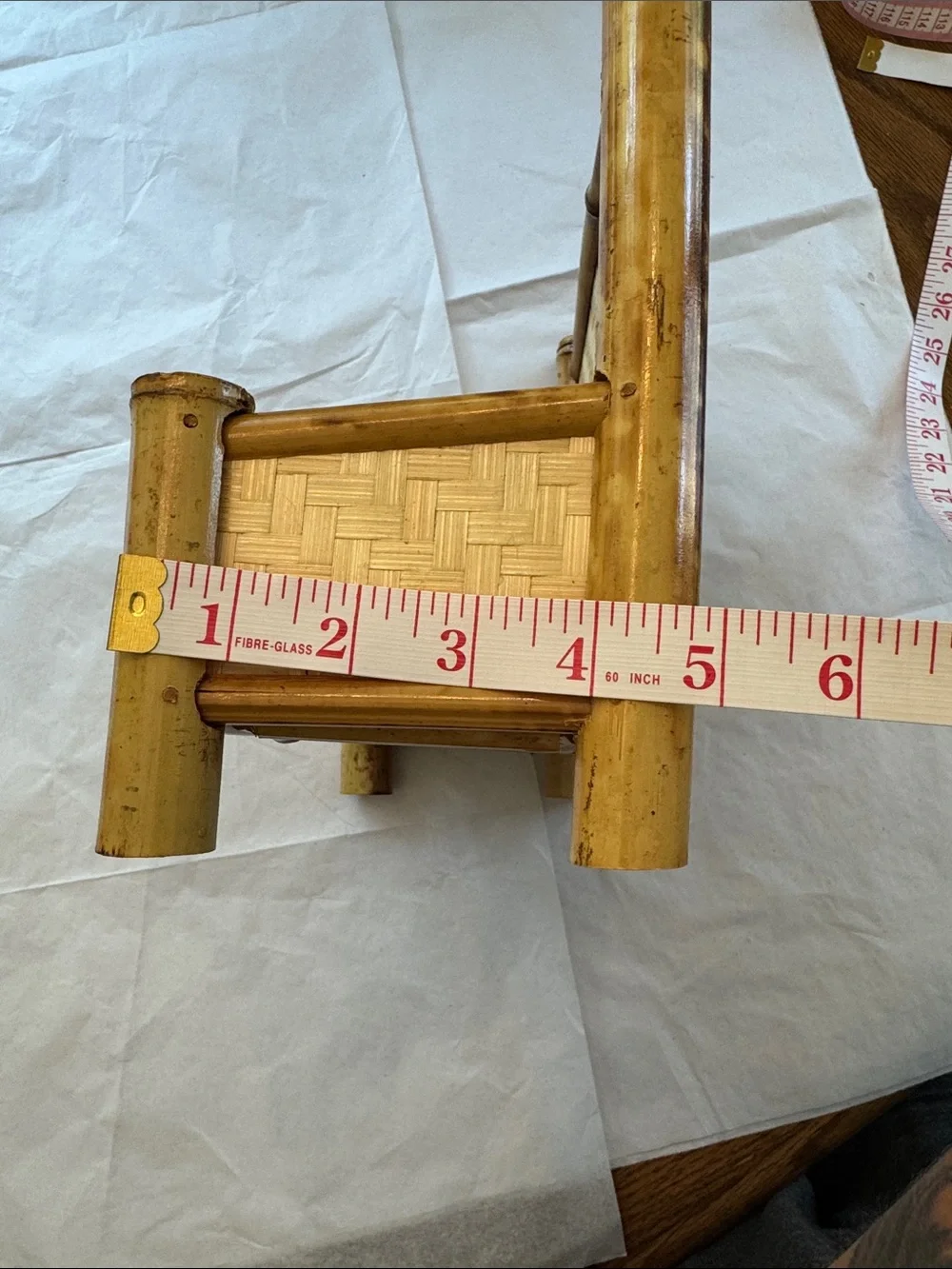Vintage Burnt Tortoise/Tiger Bamboo Woven Rattan Bench Boho Mail Holder