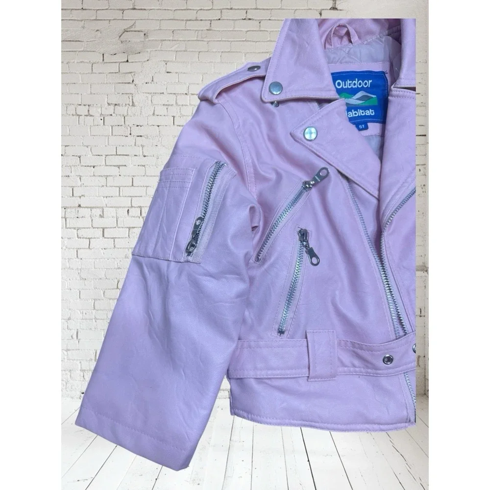 Outdoor Habitat 5t Toddler Motorcycle Biker USA eagle Jacket Faux‎ Leather Pink