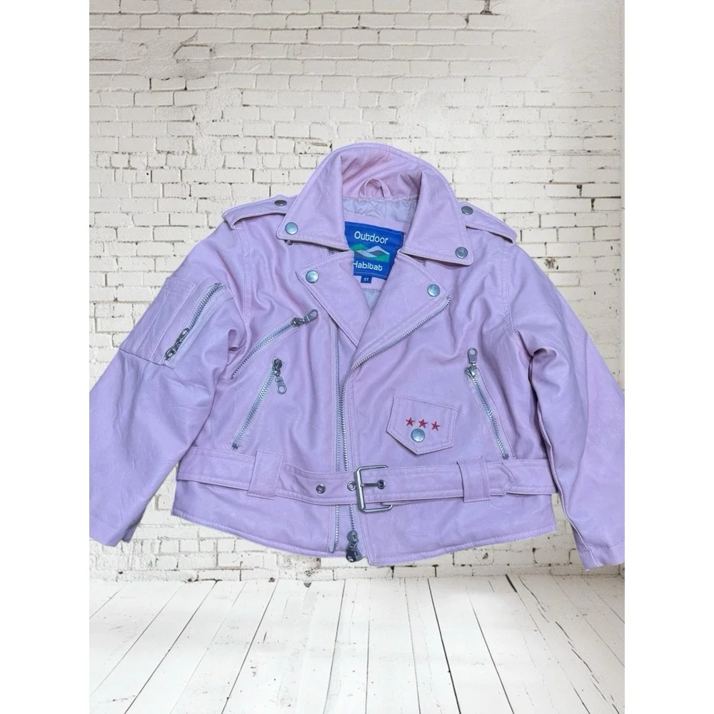 Outdoor Habitat 5t Toddler Motorcycle Biker USA eagle Jacket Faux‎ Leather Pink