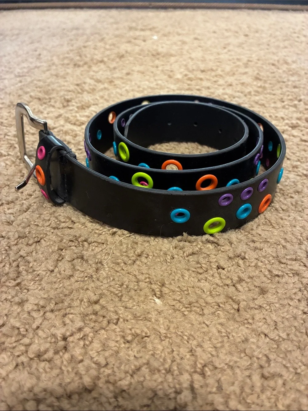Black Men's Belt with Multicolor Eyelets