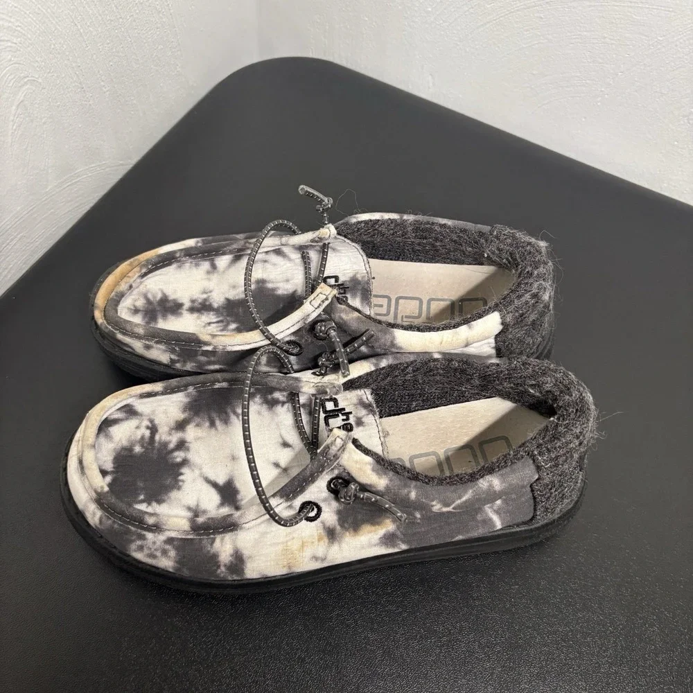 Hey Dude Wally Youth Thunderstruck Tie Dye Black/White Slip On Unisex Shoe Sz 13