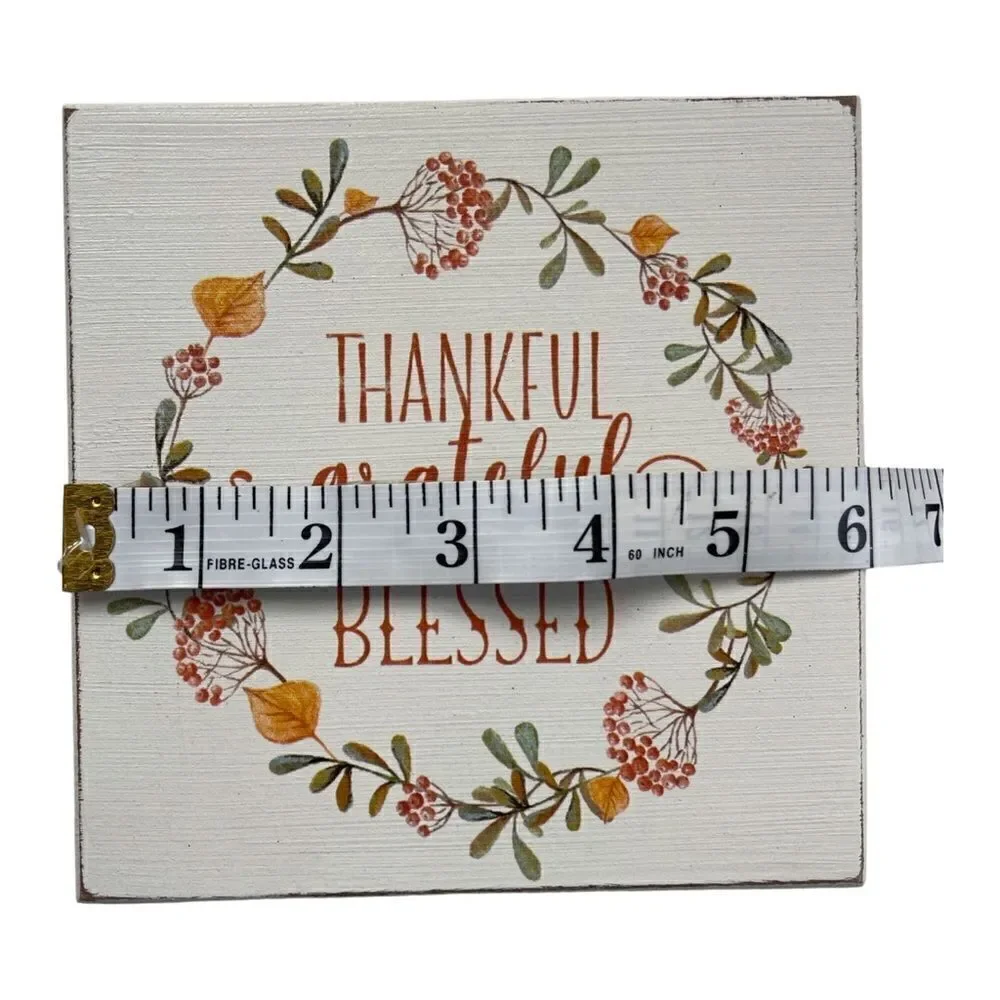 Thankful Grateful Blessed Whitewashed Distressed Wood Sign Quill to Paper NWT