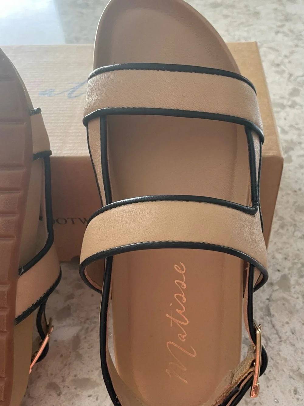 Matisse Beige Sandals with Black Piping